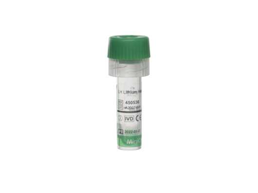 450536 MiniCollect® пробірка з LH Lithium Heparin, 0.5 мл, зелений ковпачок